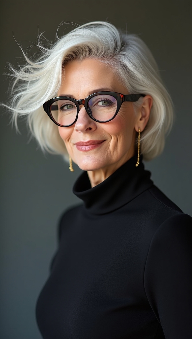Soft Curls Hairstyles for Women Over 60 with Glasses